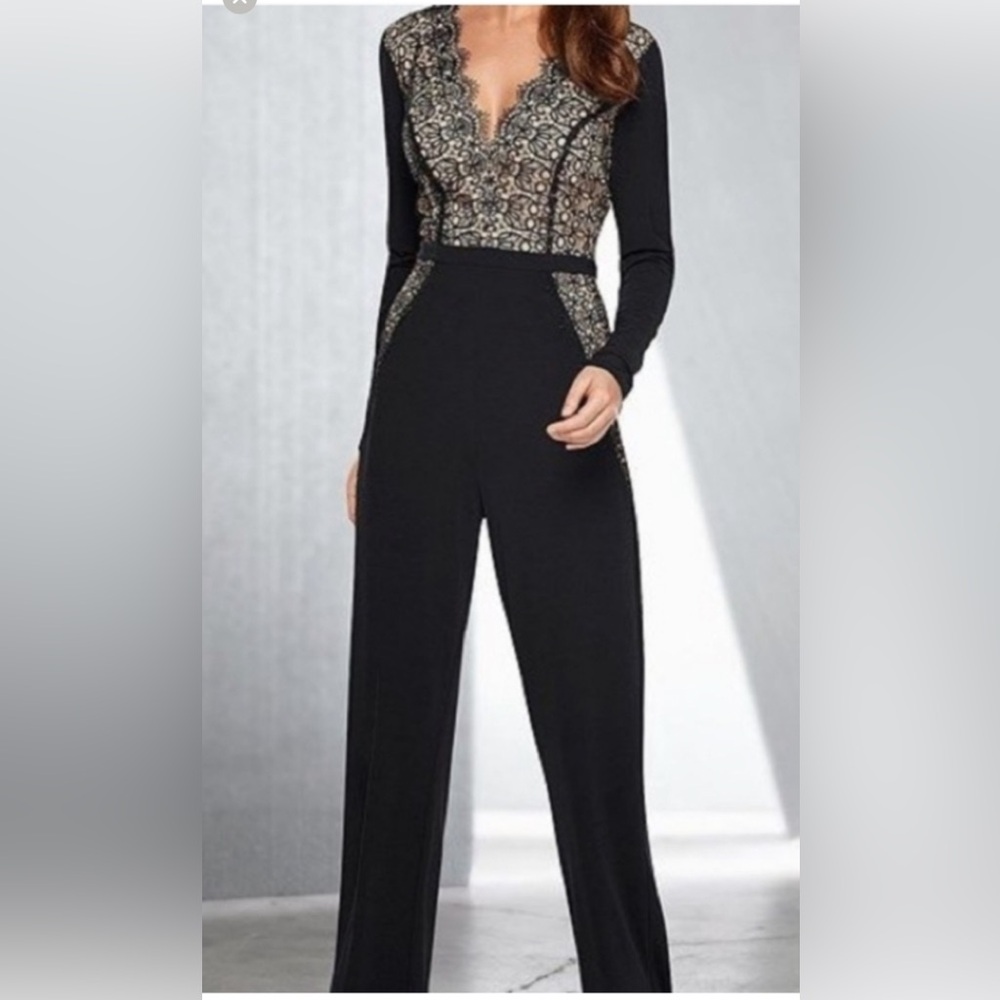 VENUS Black and Gold Patterned Jumpsuit